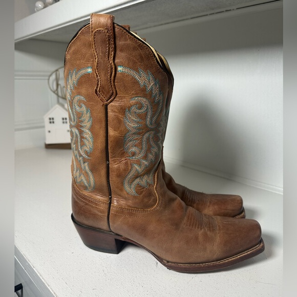 Nocona Women’s 9.5B Brown Western Cowboy Boots Vintage Leather Classic Stitching - Picture 4 of 8